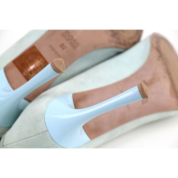 HUGO BOSS LIGHT BLUE REAL LEATHER SUEDE HIGH HEEL POINTED CLASSIC PUMP SHOES 36 - Picture 10 of 10